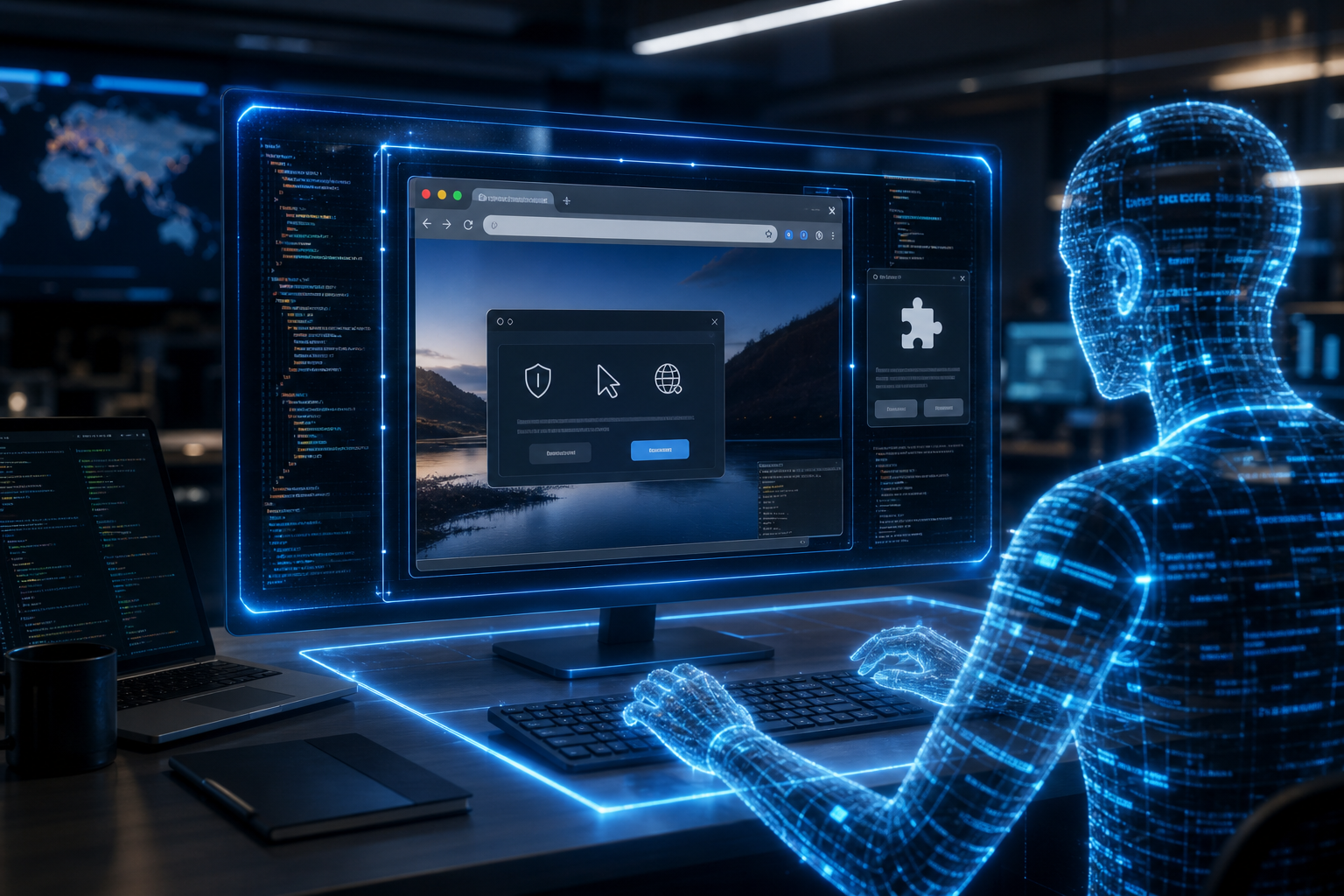 An AI coding agent controlling a browser inside a sandboxed developer workspace